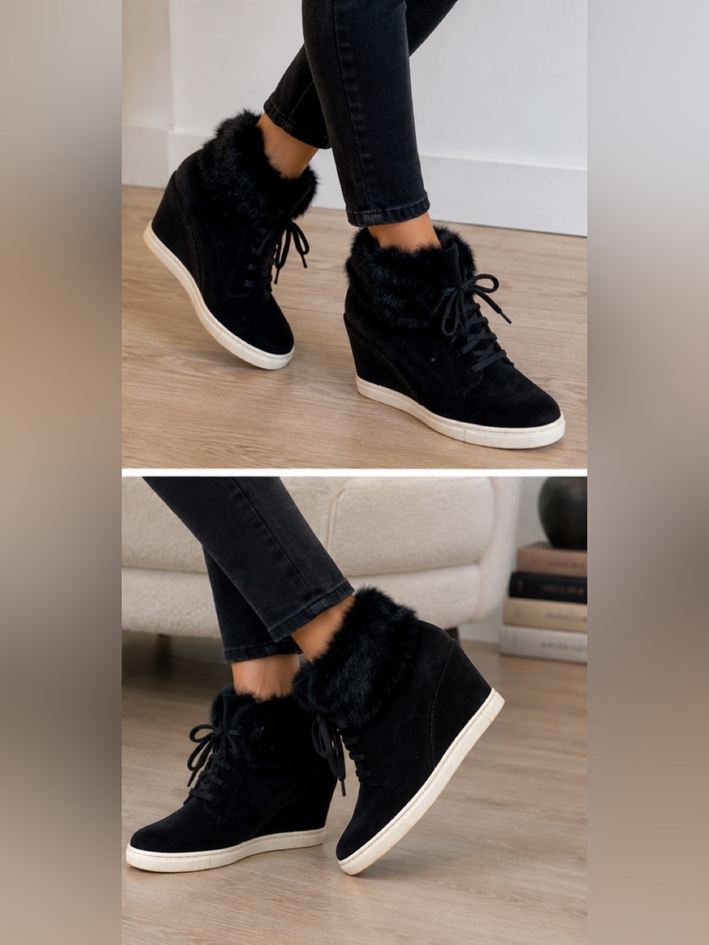 Vince Women’s Black Faux-Fur High-Top Sneaker Size 7M